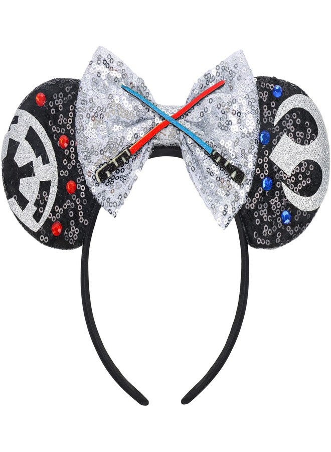 ETLUK Mouse Ears Headband, Sequin Star Ears Headband for Adult Women Girls, Sparkling Bow & Lightsaber Design for Cosplay Accessories Party Decorations - Image 1